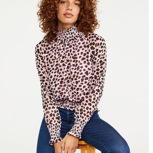 NWT ANN TAYLOR PINK SMOCKED NECK CHIFFON TOP L!